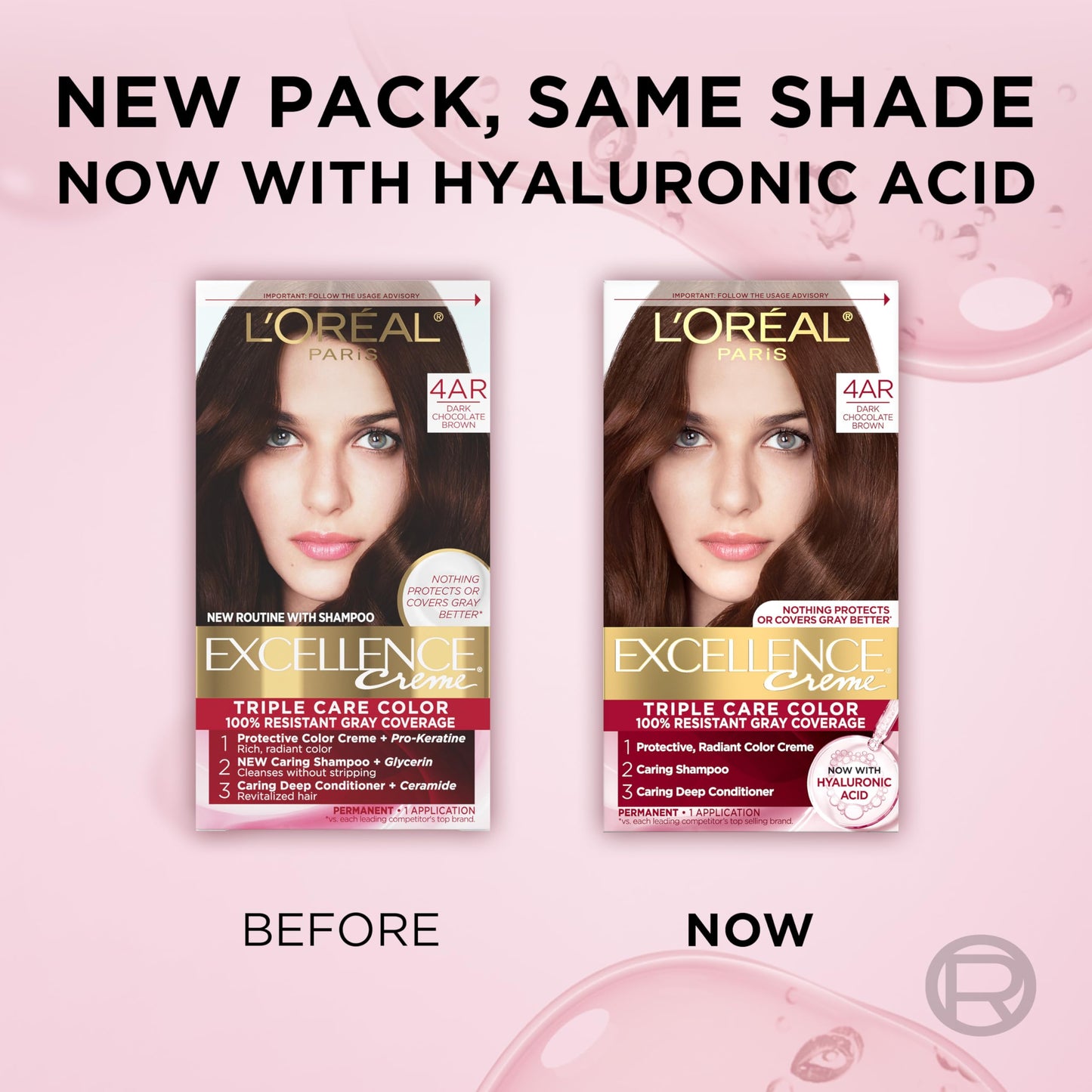 L'Oréal Paris Excellence Crème Permanente Haarfarbe, dreifache Pflegehaarfarbe mit Hyaluronsäure für 100% Grauabdeckung, 4AR Dunkles Schokobraun, 1 Packung (Verpackung kann variieren)