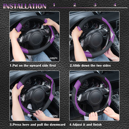 CAR PASS Line Rider Mikrofaser-Leder Sportlicher Lenkradbezug Universal Passend für 95% LKW, SUV, PKW, 36,8-38,1 cm Rutschfest Sicher Bequem Design (Schwarz-Grau)