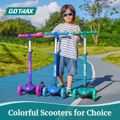 Gotrax KS1 Kinder-Roller, LED-Räder und 3-fach verstellbare Lenkerhöhe, Lean-to-Steer & breites Anti-Rutsch-Deck, 3-Rad-Roller für Jungen und Mädchen ab 3 Jahren und bis 45 kg