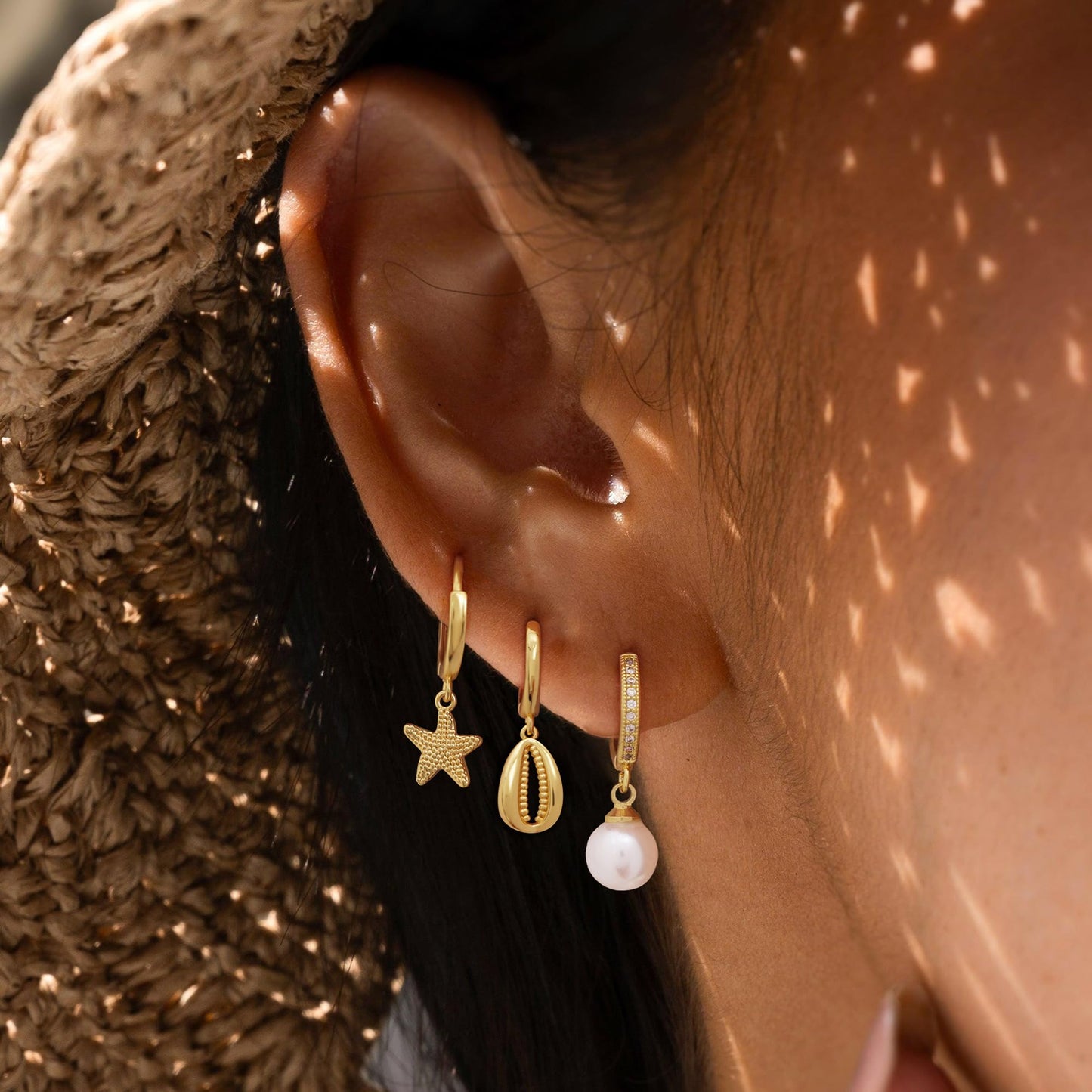 Gold Earrings For Women, Dainty Huggie Earrings Stack 14K Gold Plated Pearl Dangle Earrings for Women Trendy Cute Hypoallergenic Unique Gold Earring Stack Fashion Gold Jewelry Gifts