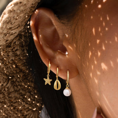 Gold Earrings For Women, Dainty Huggie Earrings Stack 14K Gold Plated Pearl Dangle Earrings for Women Trendy Cute Hypoallergenic Unique Gold Earring Stack Fashion Gold Jewelry Gifts