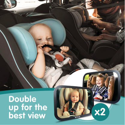 Onco Baby-Autospiegel für nach hinten gerichtete Kindersitze (2 Stück) – 100 % bruchsicher & rüttelfest, preisgekrönter konvexer Autospiegel für Babys mit 360°-Drehung, Neugeborenen-Essentials (24,4 x 17,5 cm)