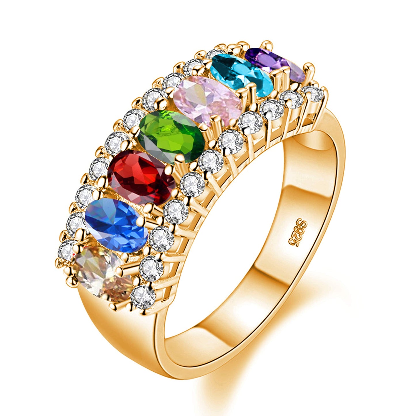 Uloveido Women's Gold Plated 7 Stones Eternity Band Ring Half Moon Design Wedding Bands with Oval CZ J501