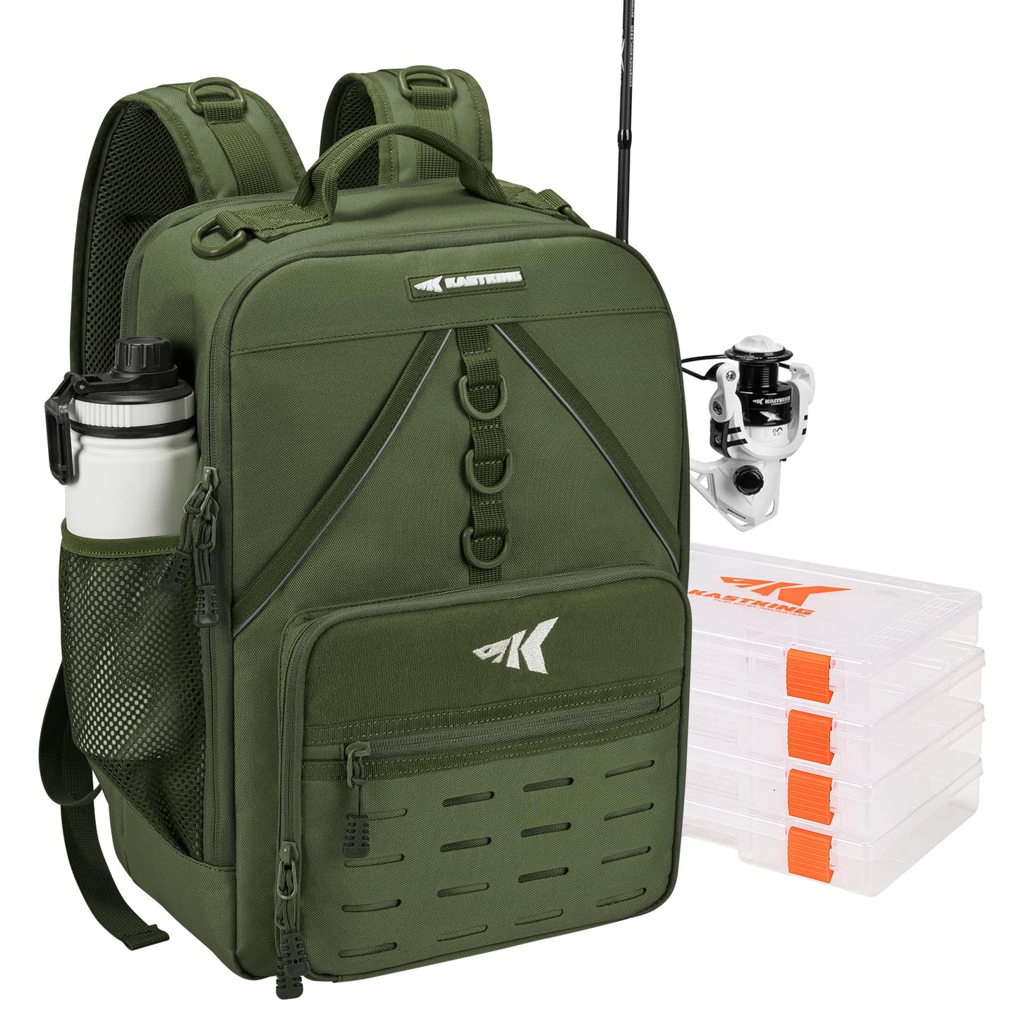 KastKing KarryAll Fishing Tackle Backpack with Rod Holder 4 Tackle Boxes,40/26L Tackle Bag Storage Fishing Gear and Equipment