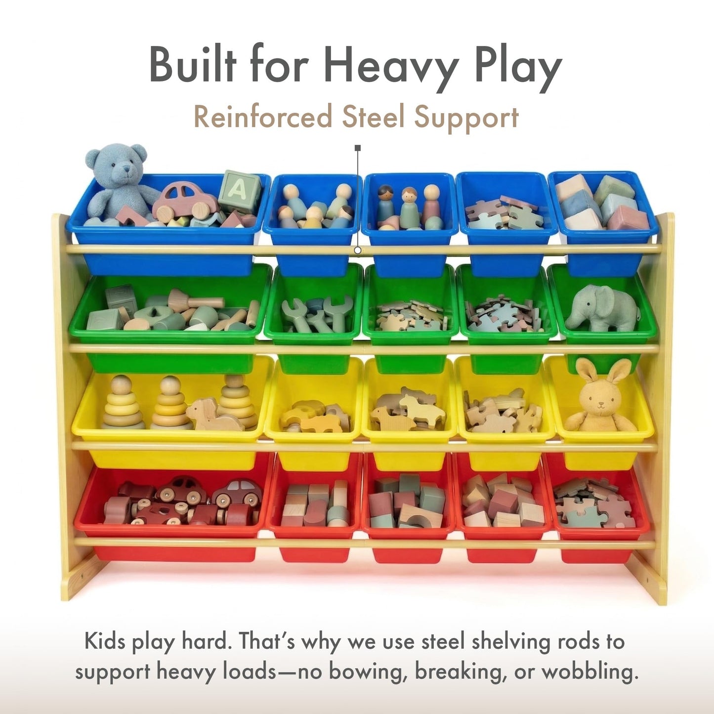 Humble Crew Toy Storage Organizer with 20 Removable Storage Bins for Kids Playroom, 4-Tier Toddler Toy Organization and Storage, Natural/White