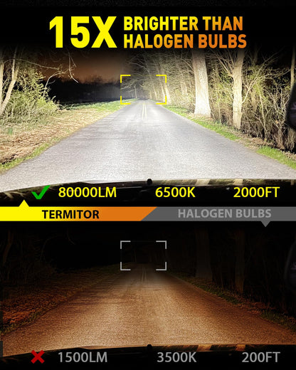 Termitor Brightest H13/9008 LED Bulbs, 10X Brighter 50,000LM, 85K+ Hours Service Life, 6500K Cool White, IP68 Waterproof, 1:1 OEM Size, 3 Minute Installation, Pack of 2