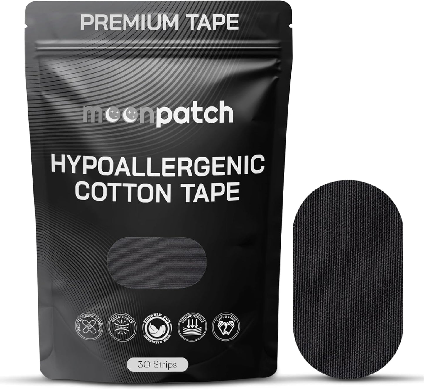 30 Pack Premium Cotton Tape - Gentle for Sensitive Skin, Painless Removal, no Residue, Hypoallergenic, Latex Free