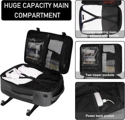 ECOHUB 16'' Reise-Rucksack Handgepäck Unterseat-Rucksack Persönlicher Gegenstand Flugzeug-Reisetasche mit 13 Taschen Handgepäck Flaschenhalter USB-Ladeanschluss Casual Daypack für Frauen Männer Schwarz