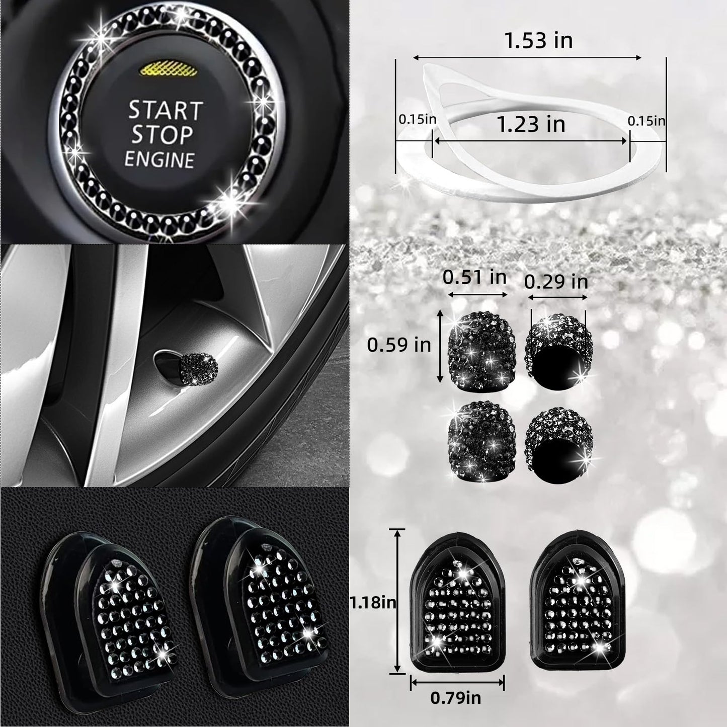 NBTEPEM 27-Piece Bling Car Accessories Set - Universal Fit Steering Wheel Covers, License Plate Frames, Phone Holder, Car Fast Charger, Coasters (Pink)