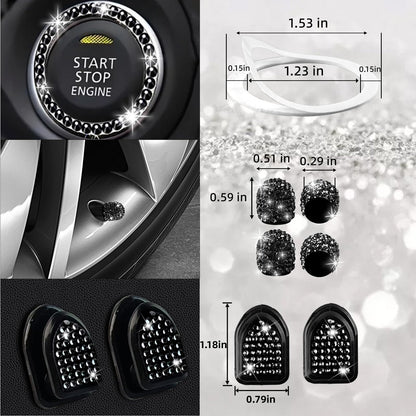 NBTEPEM 27-Piece Bling Car Accessories Set - Universal Fit Steering Wheel Covers, License Plate Frames, Phone Holder, Car Fast Charger, Coasters (Pink)