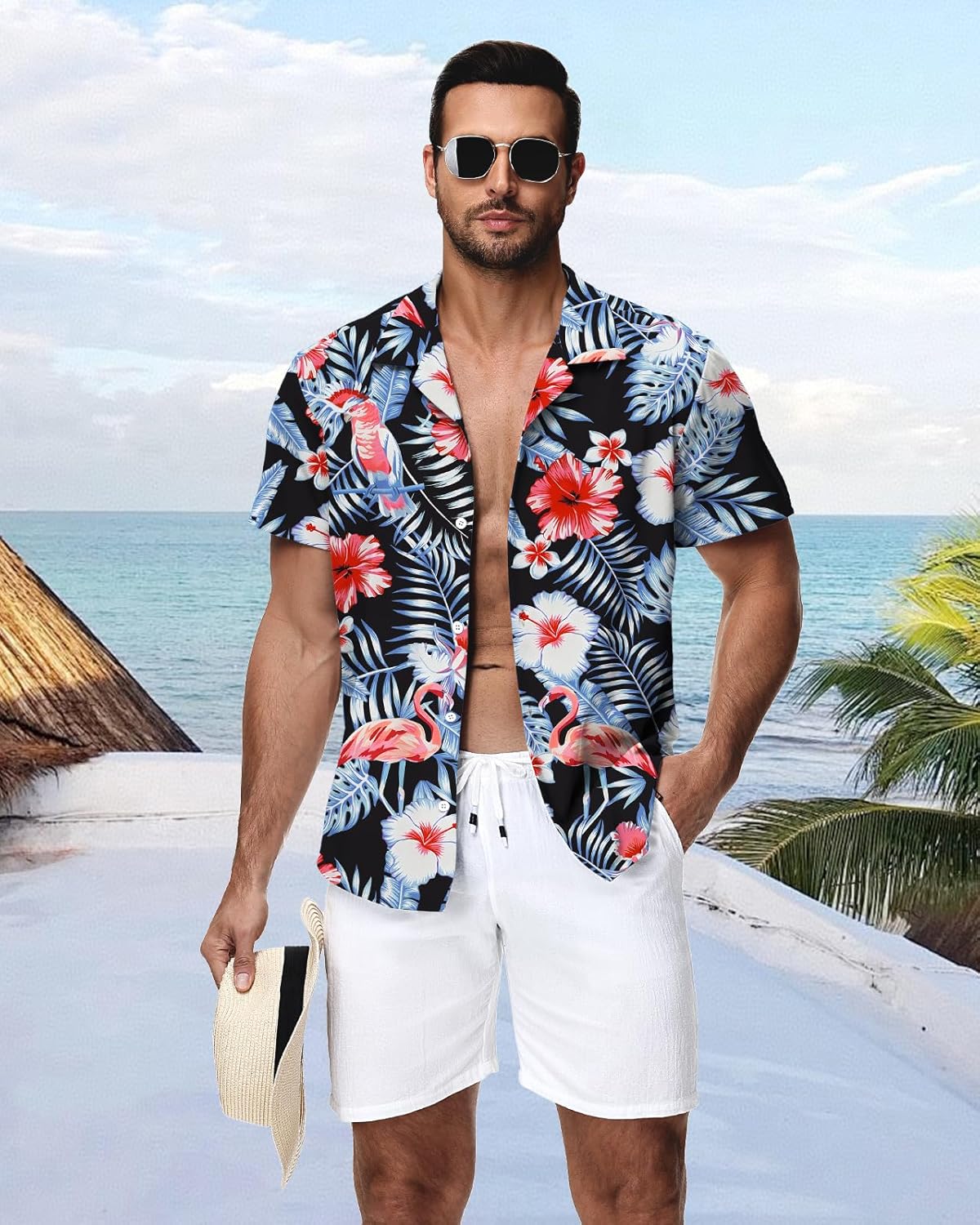 HMIYA Herren Hawaiihemden Kurzarm Button-Up Hemd Herren S-3XL