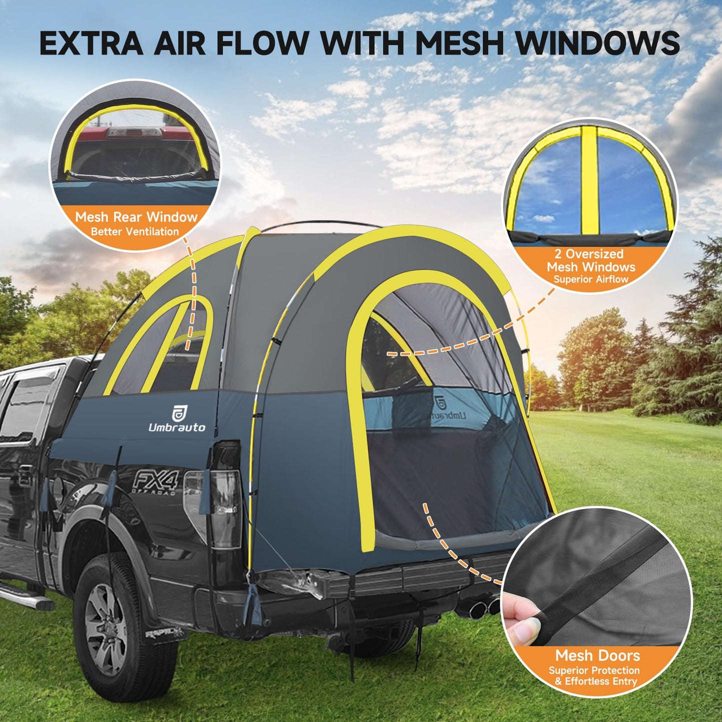 Truck Bed Tent 5.5-6ft: Easy Set Up Umburato Pickup Truck Tents for Camping, Waterproof PU3000mm Canopy for Truck Camper, Portable, Spacious for 2 Person Green