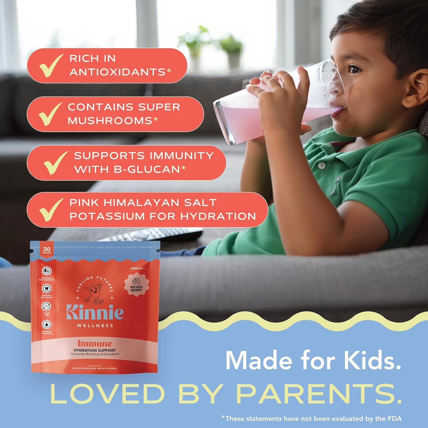 Kinnie Fueling Futures Bundle Pack - Multivitamin, Calm, and Immune Hydration - Sugar-Free with Probiotics, Magnesium & Electrolytes - 90 Stick Packs