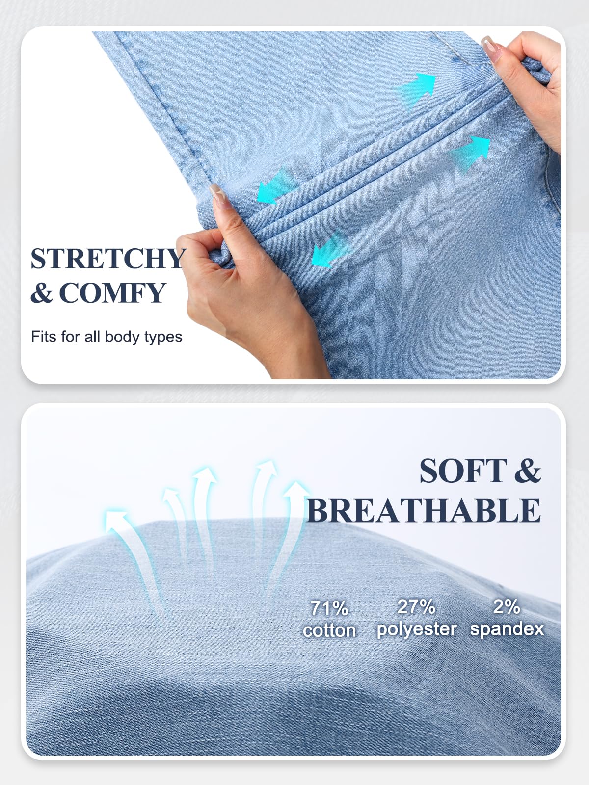 UCOOLYN Pull On Wide Leg Jeans für Damen, High Waisted Bauchkontrolle Stretchy Baggy Trendy Straight Denim Hose mit Taschen für die Arbeit Dunkelblau