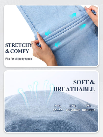 UCOOLYN Pull On Wide Leg Jeans für Damen, High Waisted Bauchkontrolle Stretchy Baggy Trendy Straight Denim Hose mit Taschen für die Arbeit Dunkelblau