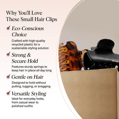 Kitsch Mittelgroße Haarspangen für Damen, starker Halt, Haarclips aus recyceltem Kunststoff für dickes Haar | Ideal für Hochsteckfrisuren, halb offene Frisuren | Ideale Geschenke für Frauen – 2 Stück, Schwarz und Schildpatt