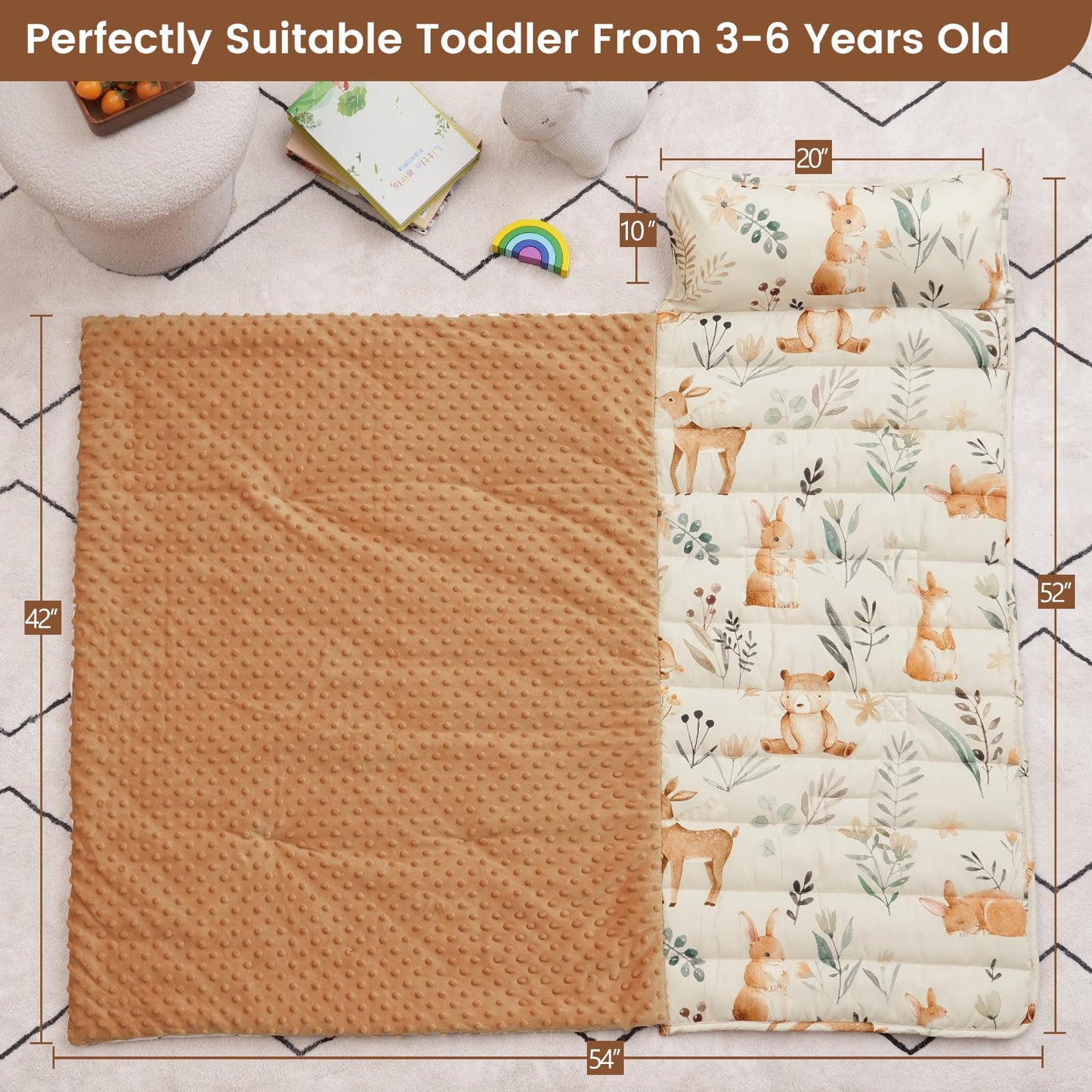 PHF Toddler Nap Mat with Removable Pillow and Minky Blanket, Rollup Design Kids Sleeping Mat, Slumber Bags for Boys, 55"x23" Toddler Sleeping Bag for Daycare Preschool Travel Camping, Space