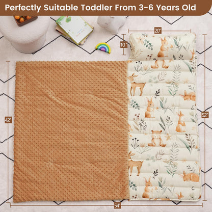 PHF Toddler Nap Mat with Removable Pillow and Minky Blanket, Rollup Design Kids Sleeping Mat, Slumber Bags for Boys, 55"x23" Toddler Sleeping Bag for Daycare Preschool Travel Camping, Space