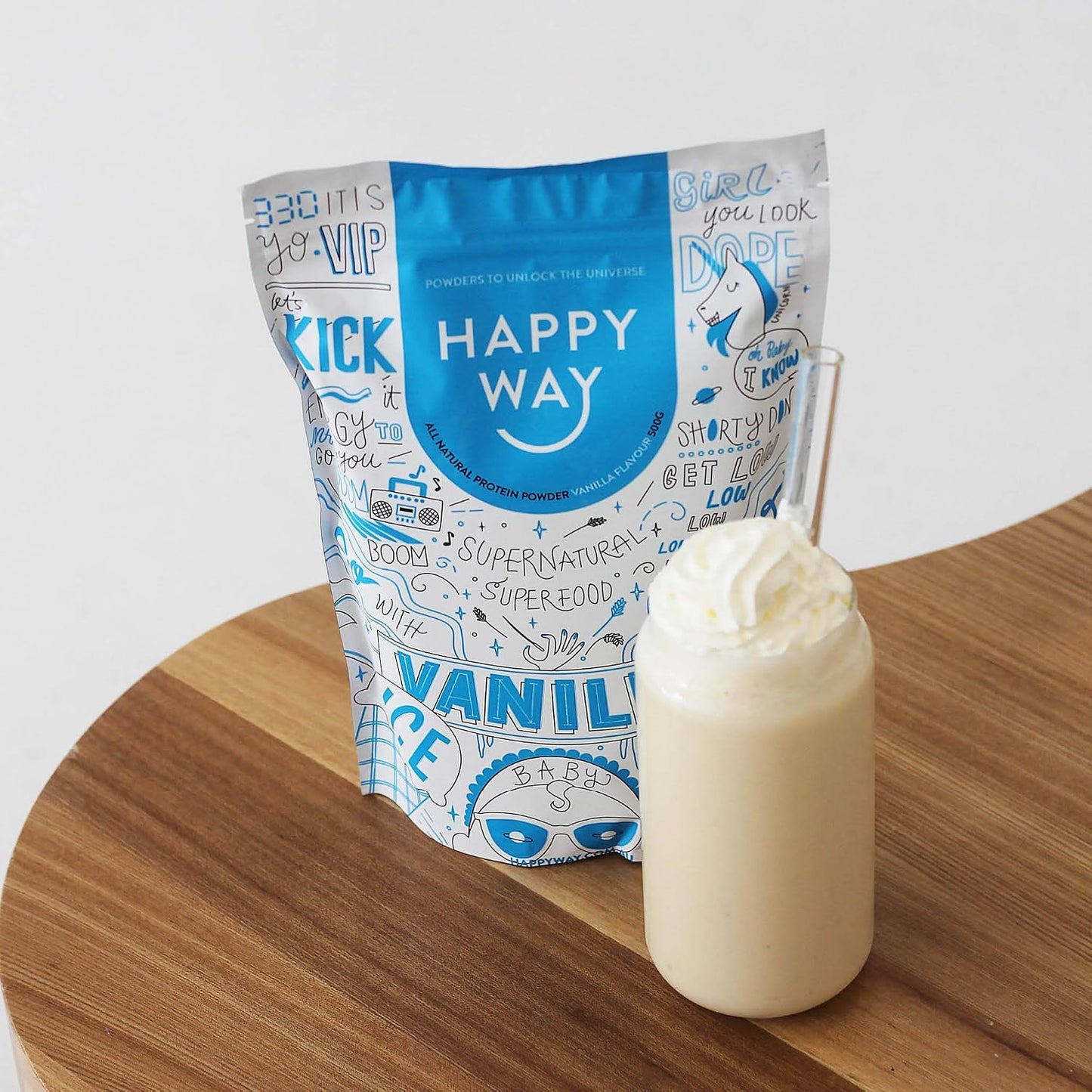 HAPPY WAY Vanilla Whey Protein Powder - 1kg | Smooth Vanilla Essence | Supports Toning & Muscle Recovery | Ideal for Shakes, Smoothies & Healthy Recipes