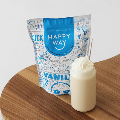 HAPPY WAY Vanilla Whey Protein Powder - 1kg | Smooth Vanilla Essence | Supports Toning & Muscle Recovery | Ideal for Shakes, Smoothies & Healthy Recipes