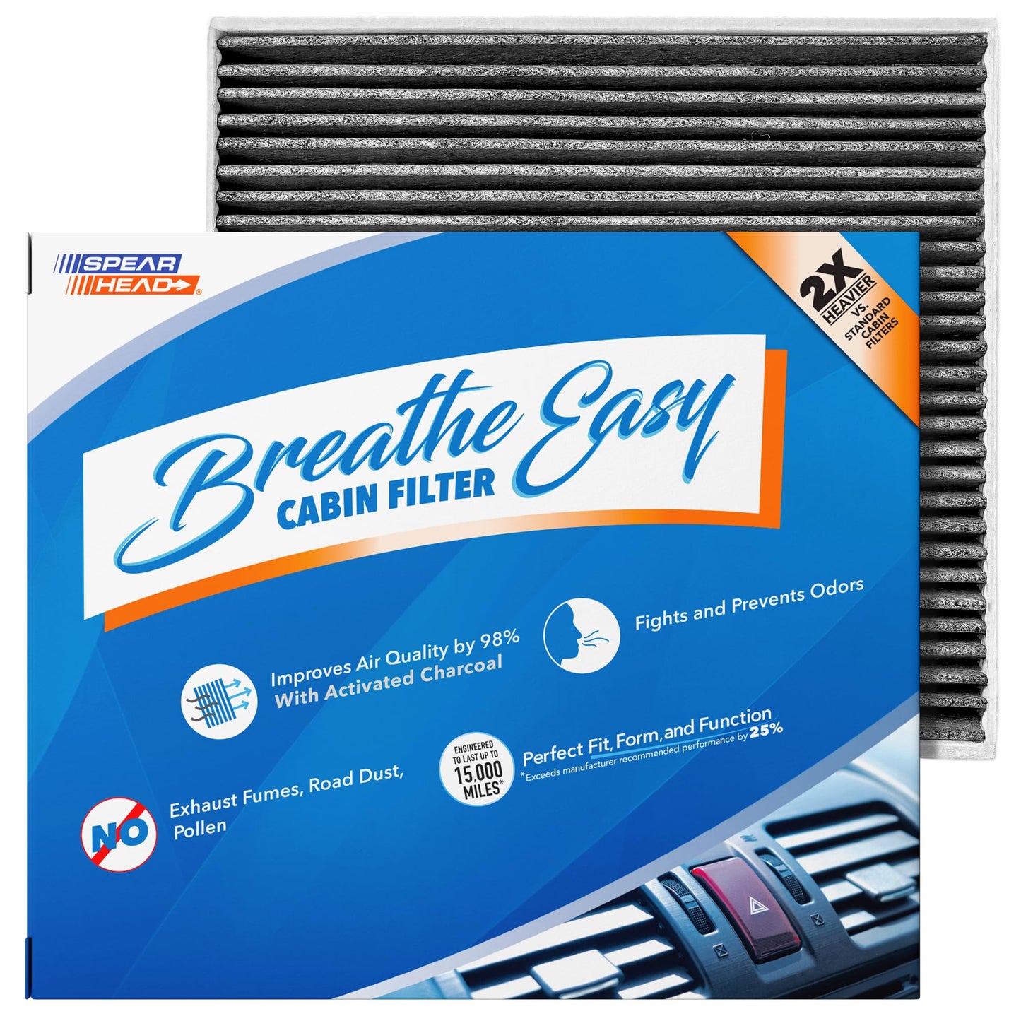 Spearhead Odor Defense Breathe Easy AC & Heater Cabin Filter | Fits Select 2016-2025 Toyota, Lexus, Subaru, 2016-2023 CX-9 Like OEM | Up to 25% Longer Lasting w/Activated Carbon (BE-157)