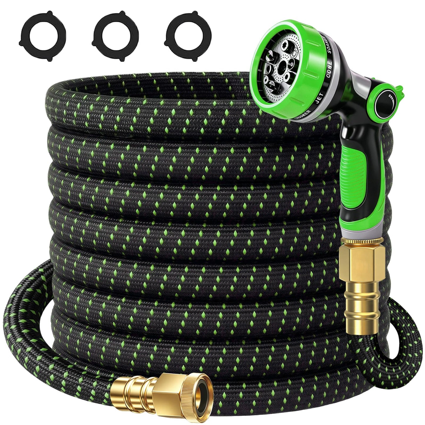 50FT Flexible Garden Hose & 10Modes Nozzle,None Expanding Lightweight Water Hose,Kink-Free,All-Weather 3/4 in. Hose for RV,Boat,Car Wash,Garden,Yard,Camper,Outdoor (Orange-Black, 50 Feet)