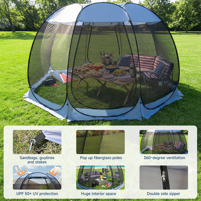Alvantor Pop Up Screen House Tent, Instant Outdoor Gazebo with Mosquito Netting & UPF 50+ Sun Protection, Portable Canopy Shelter for Patio, Backyard, Camping (2-10 Person)