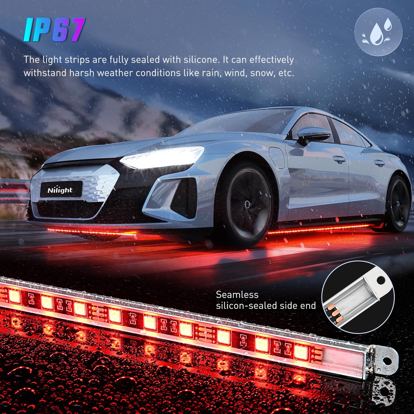 Nilight 4Pcs Car Underglow Neon Accent Strip Lights 252 LEDs RGB 8 Color Sound Active Function Music Mode with Wireless Remote Control Underbody Light Strips for Cars Van SUV Truck