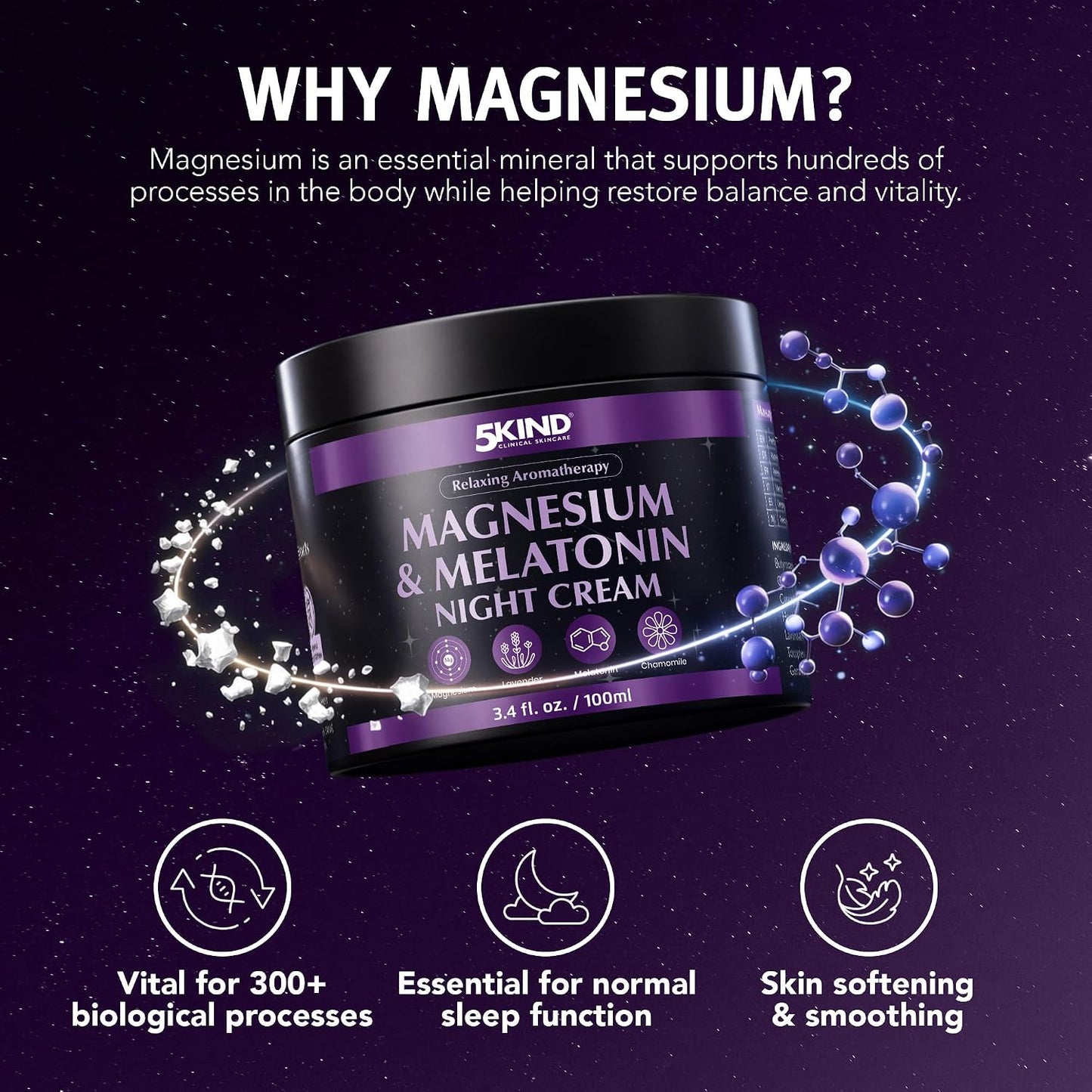 5Kind Melatonin & Magnesium Sleep Cream 3.4 fl oz - Magnesium Lotion for Sleep - Relaxing Lavender & Chamomile Magnesium Cream for Sleep - Infused with Lavender Essential Oils - Natural Sleep Aid