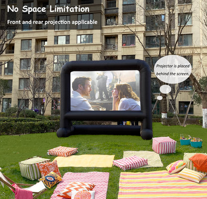 HuaKastro 14 FT Inflatable Projector Screen – One-Piece Design, Easy Setup Blow-Up Movie Screen with Quiet Fan, Ideal for Outdoor & Indoor Movie Nights, Backyard Events, and Parties (Stable Base)
