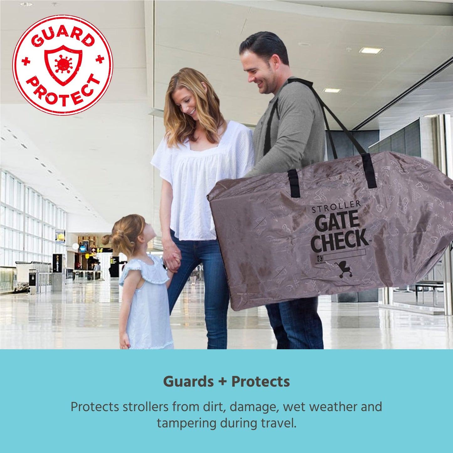 J.L. Childress Gate Check Bag for Single & Some Double Strollers - Travel Bag for Airplane, Fits Most Standard Baby Strollers, Airport Accessories Gate Check, Flying Essentials - Neon Blue