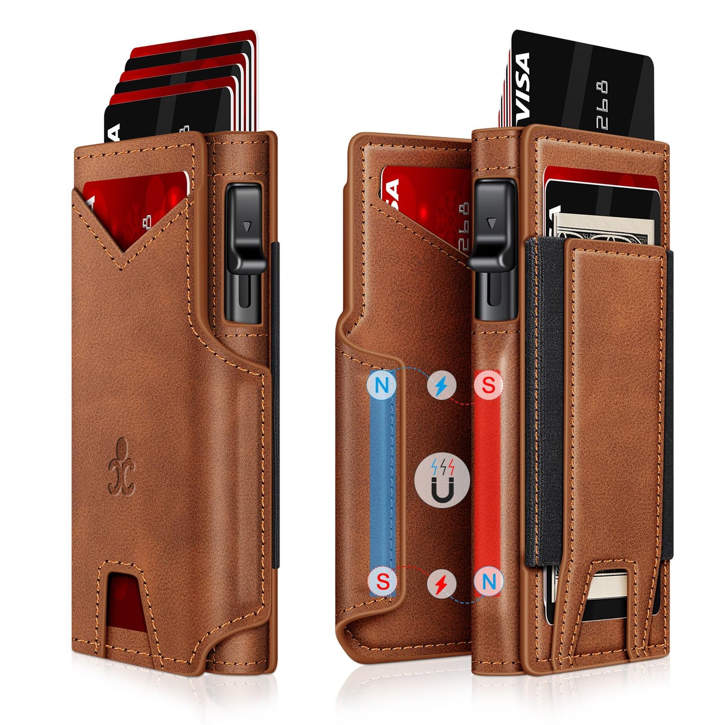 Wallet for Men Wallet with Slim Pop Up Card Holder 9-13 Cards, Bifold Minimalist Smart Wallet RFID Blocking Credit Card Holder with ID Window & Stretchable Cash Slot Compact Metal Aluminum Card Case