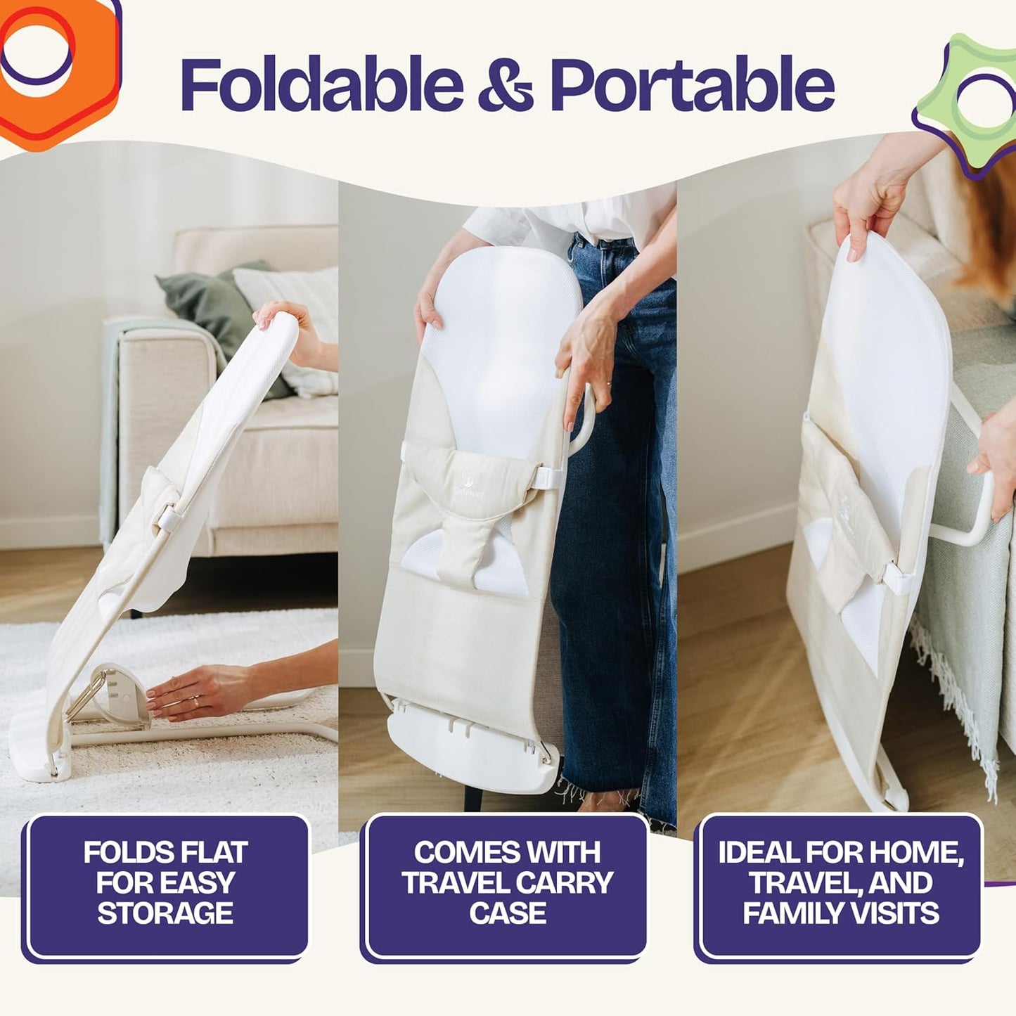 ComfyBumpy Ergonomische Babywippe – Inklusive Reise-Tragetasche – Sichere, tragbare Wippe mit verstellbarer Höhe – Babywippe, perfekt für Neugeborene (Grau)