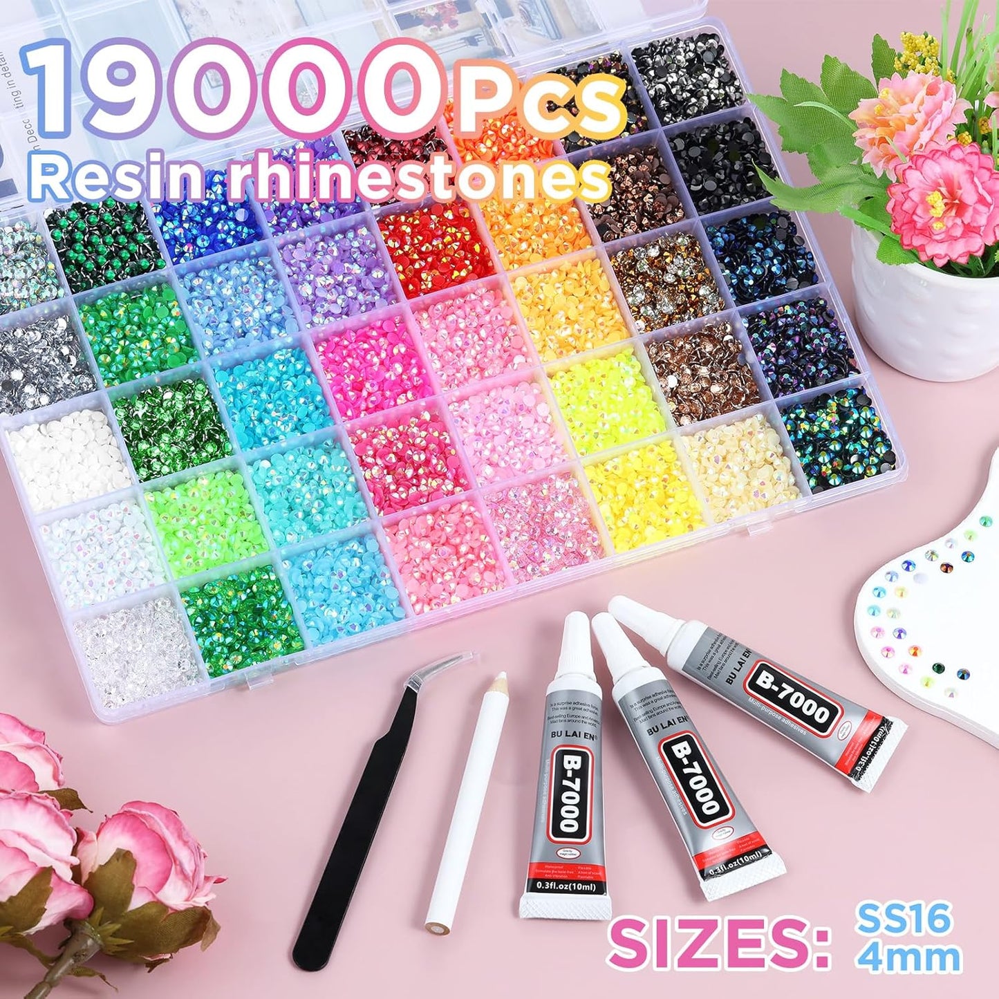 Zefy 40 Colors Resin Jelly Rhinestones for Bedazzling, 3mm 32000 Pcs Flatback Gems for Crafting, Bedazzling Kit with 3Pcs B7000 Glue for Clothing Shoes Nail Book Diamond Art
