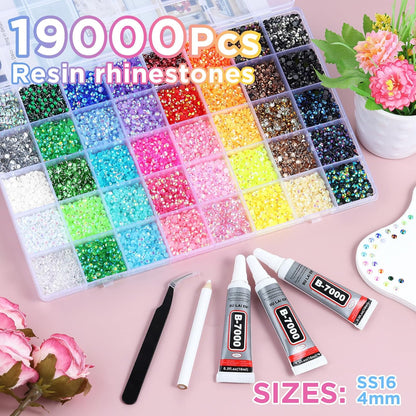 Zefy 40 Colors Resin Jelly Rhinestones for Bedazzling, 3mm 32000 Pcs Flatback Gems for Crafting, Bedazzling Kit with 3Pcs B7000 Glue for Clothing Shoes Nail Book Diamond Art