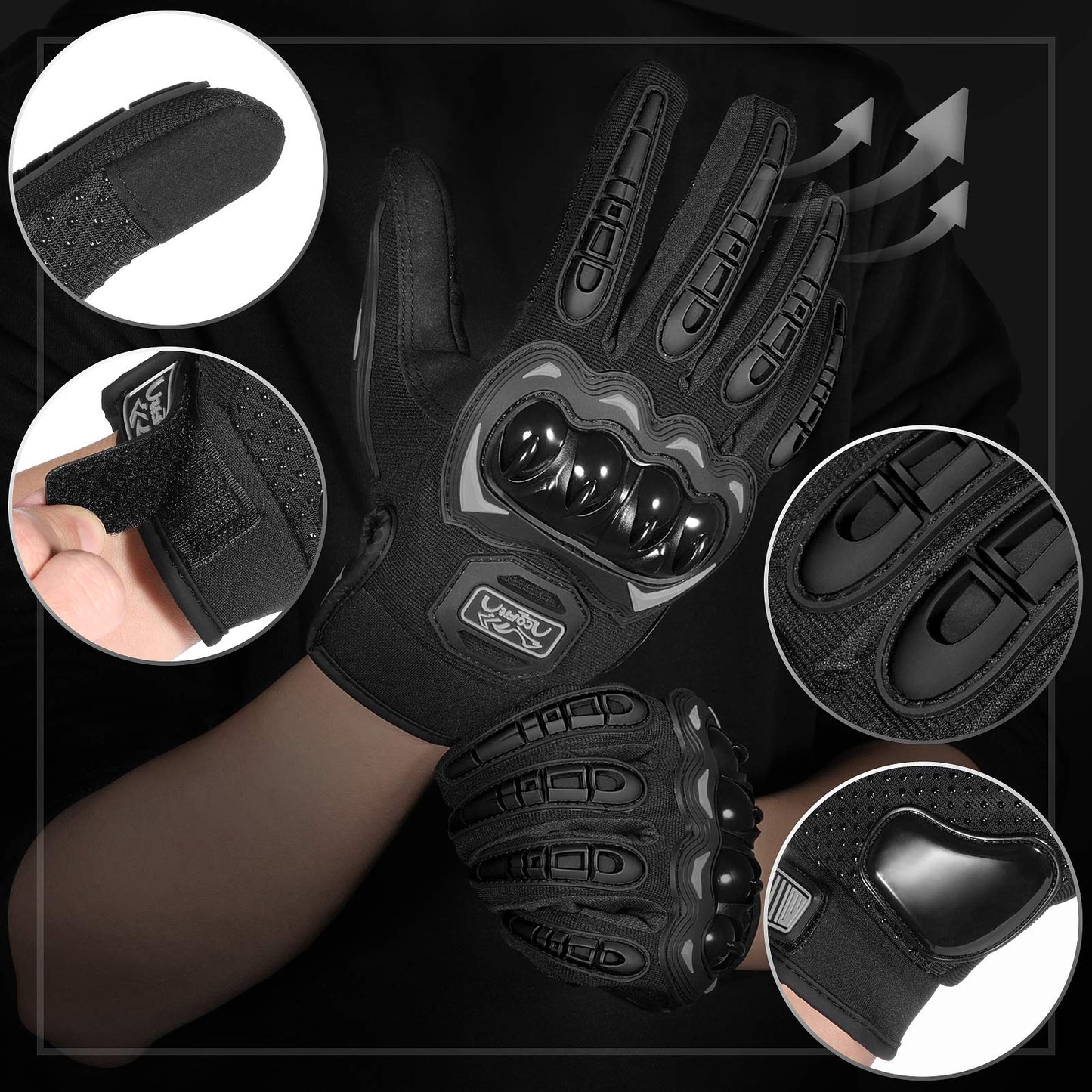 COFIT Motorradhandschuhe für Damen und Herren, Full-Finger Touchscreen Motorradhandschuhe für BMX ATV MTB Fahren, Straßenrennen, Radfahren, Klettern, Motocross – Schwarz L