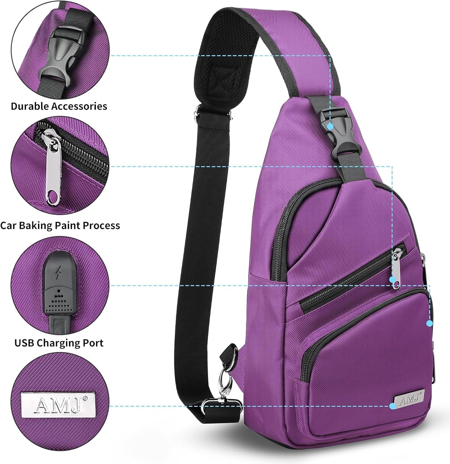 AMJ Sling Bag für Wandern und Outdoor, Umhängetasche, Reise-Brusttasche Daypack für Damen & Herren