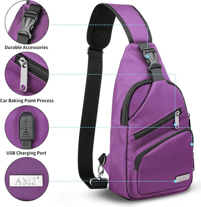 AMJ Sling Bag für Wandern und Outdoor, Umhängetasche, Reise-Brusttasche Daypack für Damen & Herren