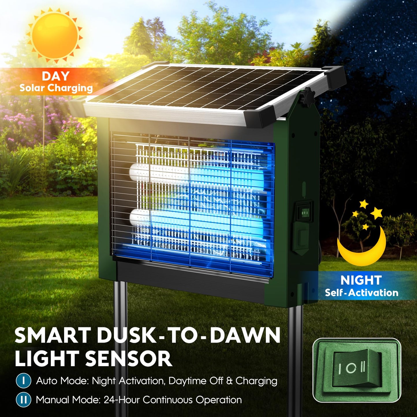 Solar Bug Zapper Outdoor, Waterproof Mosquito Zapper Outdoor Solar Powered, 4500V Electric Bug Zapper Indoor w/Smart Light Sensor, Mosquito Trap Fly Zapper for Patio Kitchen Garage Yard Camping
