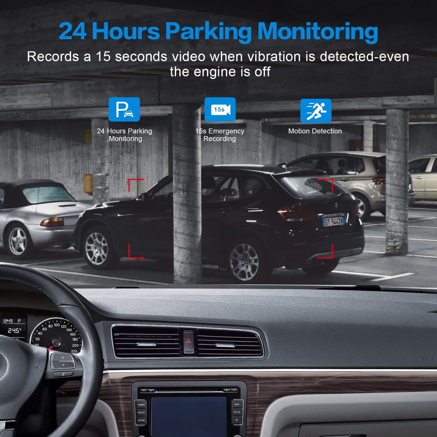 Dashcam Front mit 32G SD-Karte, BOOGIIO 1080P FHD Auto Armaturenbrett Kamera 3'' IPS-Bildschirm 170° Weitwinkel Aluminiumlegierungsgehäuse, WDR G-Sensor Parküberwachung Loop-Aufnahme Bewegungserkennung