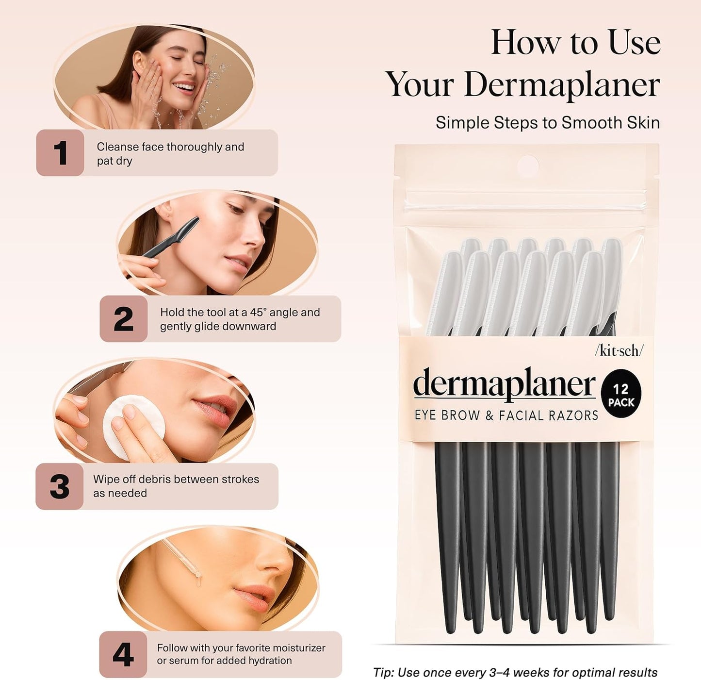 Kitsch Dermaplaning-Rasierer für Damen & Herren – Gesichtsrasierer, Augenbrauenrasierer & Gesichtshaarentferner – Peeling-Gesichtsrasierer & Hautpflege-Tool für glattere Haut – Terracotta, 12 Stück
