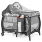 BABY JOY 4 in 1 Pack and Play with Canopy, Portable Baby Playard with Bassinet, Double-Layer Baby Crib, Wheels & Brake, Foldable Baby Girl Pink Bassinet from Newborn to Toddler