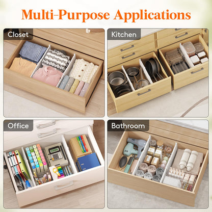 Lifewit 8" Tall 4 Pack Drawer Dividers, 13.8"-22.2" Adjustable Deep Drawer Organizer Clothes, Expandable White Plastic Separators for Dresser, Kitchen, Cabinet, Closet, Office Organization & Storage