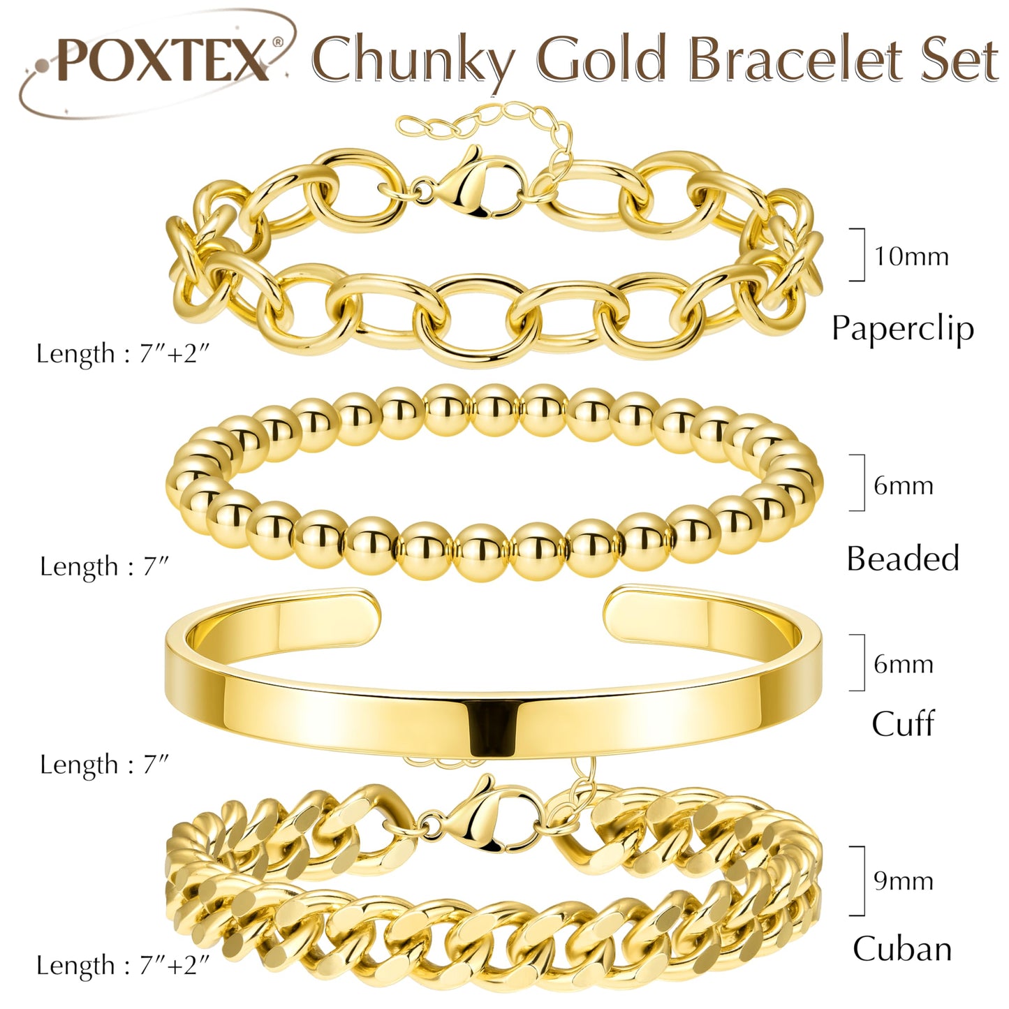 Goldarmbänder für Frauen Stapel Nicht Anlaufen, 14K Vergoldete Stapelbare Armbänder Set für Frauen Trendy, Wasserdicht Einfacher Schmuck Sets Geschenke Inklusive Perlen-/Kuban-/Büroklammer-/Fischgräten-/Seilglieder-Kette, Modeaccessoires