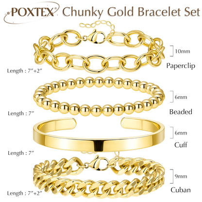 Goldarmbänder für Frauen Stapel Nicht Anlaufen, 14K Vergoldete Stapelbare Armbänder Set für Frauen Trendy, Wasserdicht Einfacher Schmuck Sets Geschenke Inklusive Perlen-/Kuban-/Büroklammer-/Fischgräten-/Seilglieder-Kette, Modeaccessoires