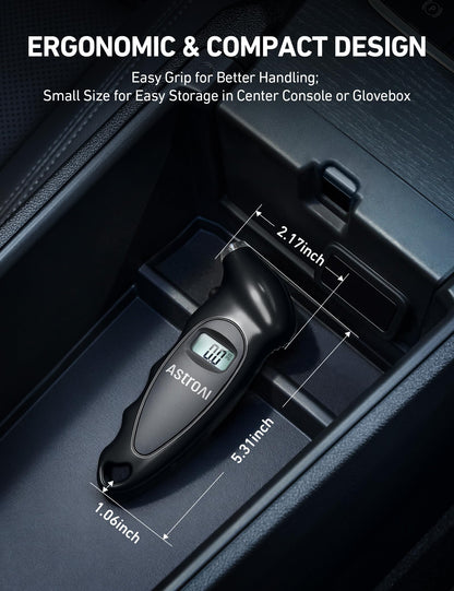 AstroAI Digital Tire Pressure Gauge with Replaceable AAA Batteries, 150 PSI 4 Settings Industrial Tire Gauge for Car Truck Bicycle Backlit LCD Non-Slip Grip Car Accessories(Black)