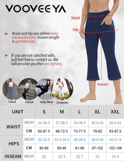 VOOVEEYA Lässige Bootcut Yoga-Hose für Damen, 4 Taschen – Schlagleggings, High Waist, Bauchkontrolle, Bootleg-Arbeitshose