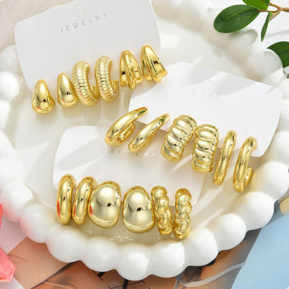 42 Paar goldene Creolen für Damen, Modisches klobiges Perlenohrring-Multipack, gedrehter Statement-Ohrring-Pack, hypoallergene kleine große Creolen für Geburtstagsfeiern (Gold-42 Paare)