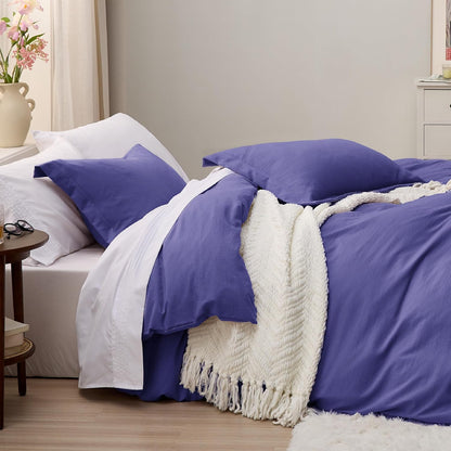 Funda nórdica blanca Bedsure, tamaño Queen, 3 piezas, aspecto de algodón prelavado, juego de cama extrasuave, incluye 1 funda nórdica de 228 x 228 cm con cierre de cremallera y 2 fundas de almohada, edredón no incluido