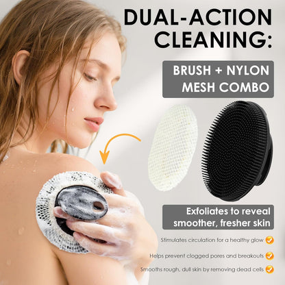 INNERNEED Duschbürste aus weichem Silikon in Lebensmittelqualität, Hand-Körperbürste zur Hautreinigung, sanftes Peeling, gute Schaumbildung (Schwarz)